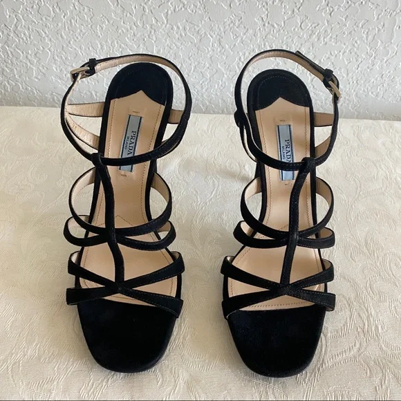 Prada blacks crisscross strap suede sandals - Picture 4 of 13